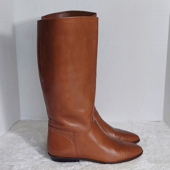 Vintage Shoes - Vintage Nine West Honey Brown Leather Tall Boots Pointed Toe pull on